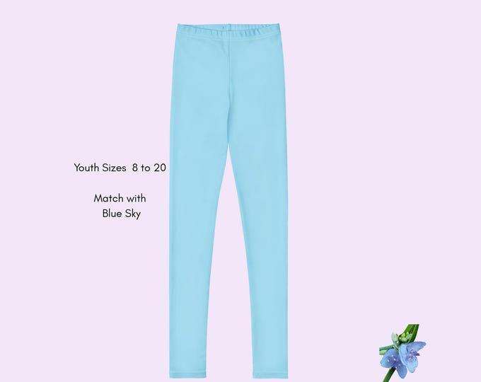 Comfortable Solid Blue Sky Youth Leggings Sizes 8-20 | Stylish Activewear