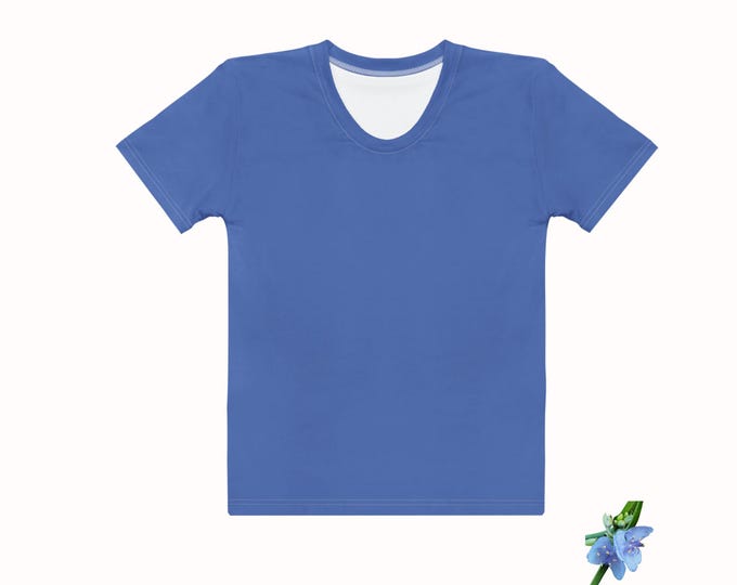 Women’s Cotton Crew Neck T-Shirt Solid Blue Short Sleeve
