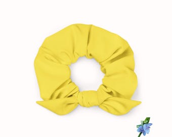 Recycled Bright Yellow Scrunchie Ponytail Holder for Girls' Hairstyles