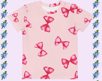Adorable Toddler Pink T-Shirt with Hot Pink Bows - Crew Neck Style