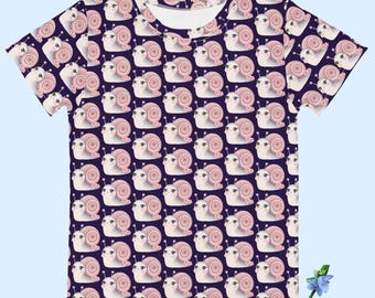 Kids Crew Neck T-Shirt with Happy Snails - Soft Cotton Fabric