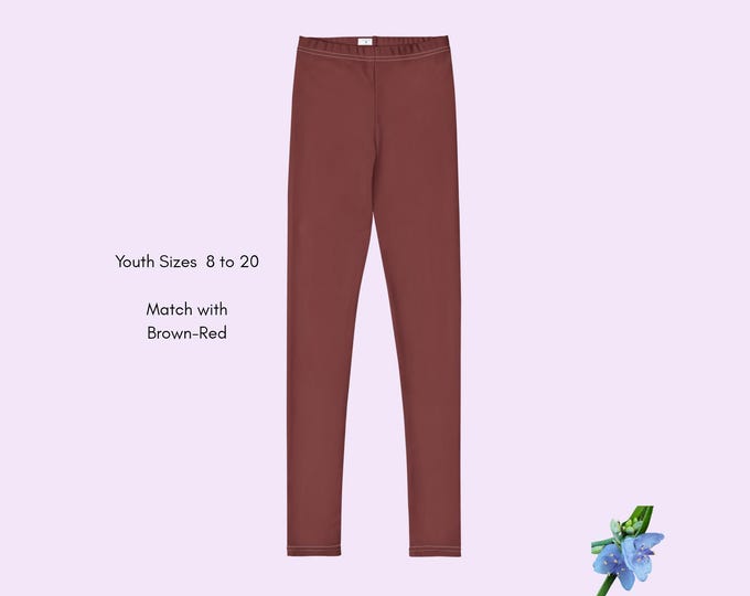 Youth Leggings in Solid Brown-Red – Available in Sizes 8 to 20