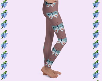 Children's Taupe Leggings Featuring Blue Moth Design