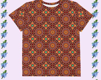 Colorful Youth Short Sleeve Crew Neck Tee - Orange, Red, Yellow, Green