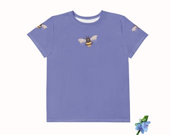 Youth Blue Cotton Crew Neck Tee - Boho Bumblebee Design