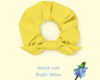 Recycled Bright Yellow Scrunchie Ponytail Holder for Girls' Hairstyles