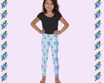 Toddler Leggings with Blue Retro Floral Print | Basic Kids Clothing