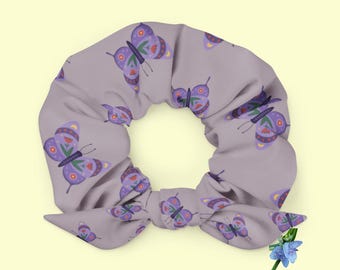 Lavender Butterfly Scrunchie - Eco-Friendly Recycled Polyester Hair Tie