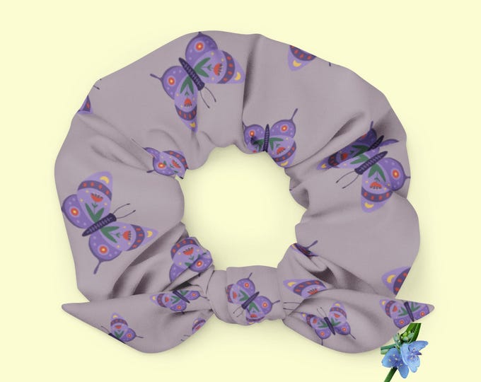Lavender Butterfly Scrunchie - Eco-Friendly Recycled Polyester Hair Tie