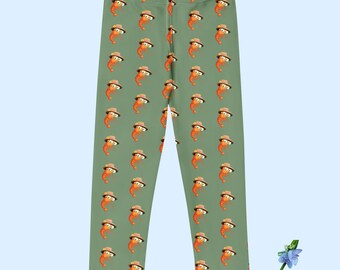 Girls Leggings with Happy Shrimp Design on Green
