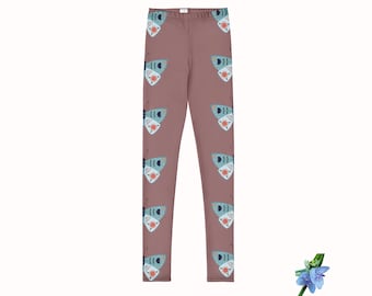 Children's Taupe Leggings Featuring Blue Moth Design