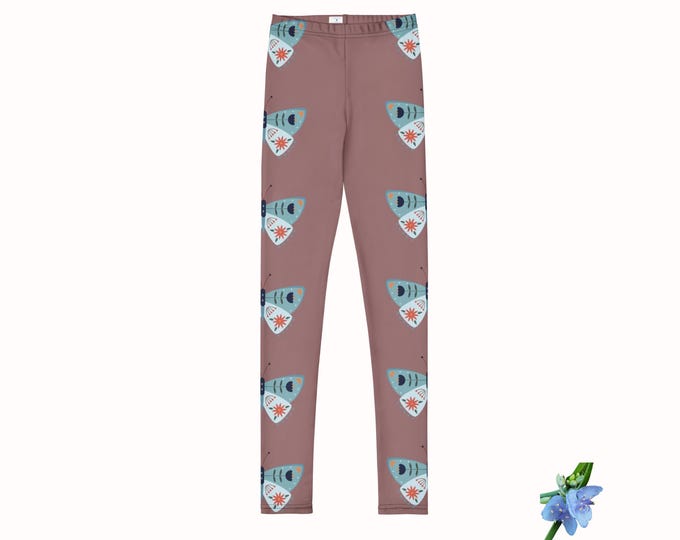 Children's Taupe Leggings Featuring Blue Moth Design