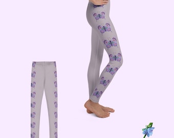 Dusty Lavender Girls Leggings with Butterfly Design | Youth Sizes