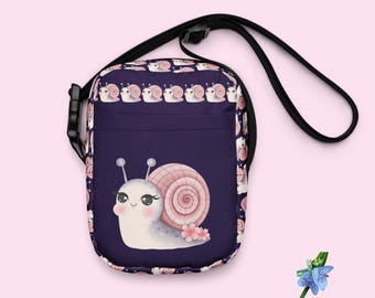 Purple Utility Crossbody Bag with Pink Snail Design