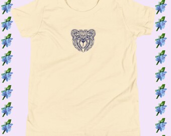 Kids' Cotton T-Shirt with Adorable Bear Face Embroidery