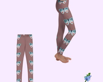Children's Taupe Leggings Featuring Blue Moth Design