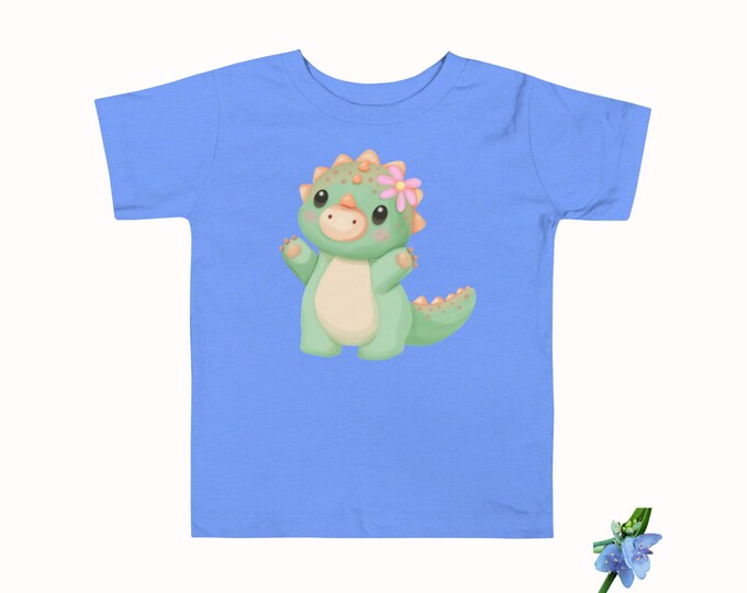 Toddler Classic Cotton Tee - Baby Dinosaur Graphic Print, Short Sleeve