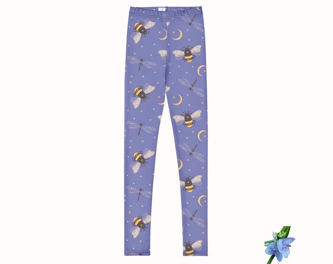 Blue Youth Leggings with Boho Bee Design