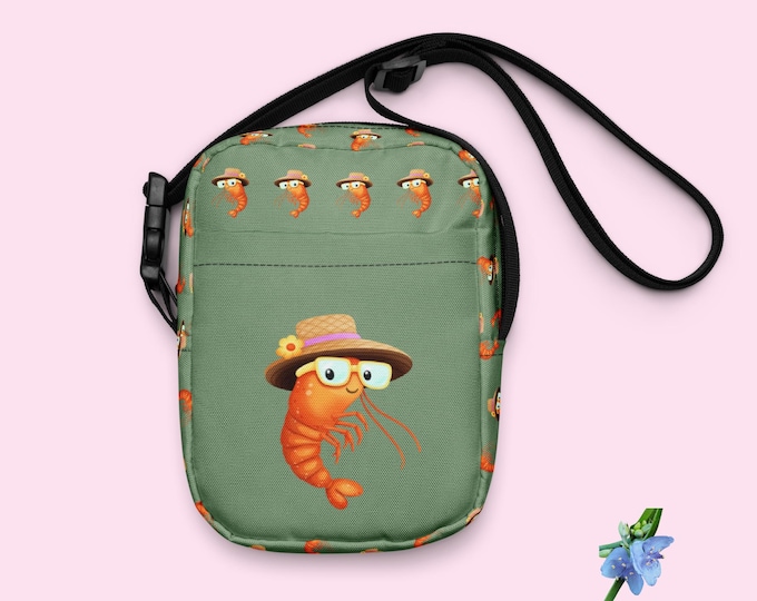 Utility Crossbody Bag with Happy Shrimp Print - Perfect for Everyday!