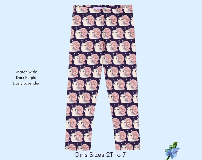 Happy Snail Print Leggings for Girls in Dark Purple