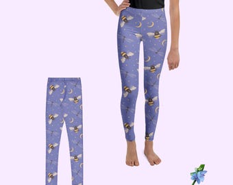 Blue Youth Leggings with Boho Bee Design