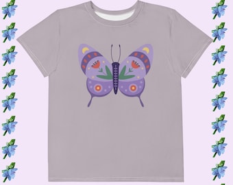 Graphic Butterfly Youth T-Shirt in Soft Cotton Crew Neck