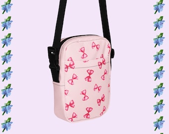 Girls Pink Utility Crossbody Bag with Hot Pink Bows - Stylish & Functional