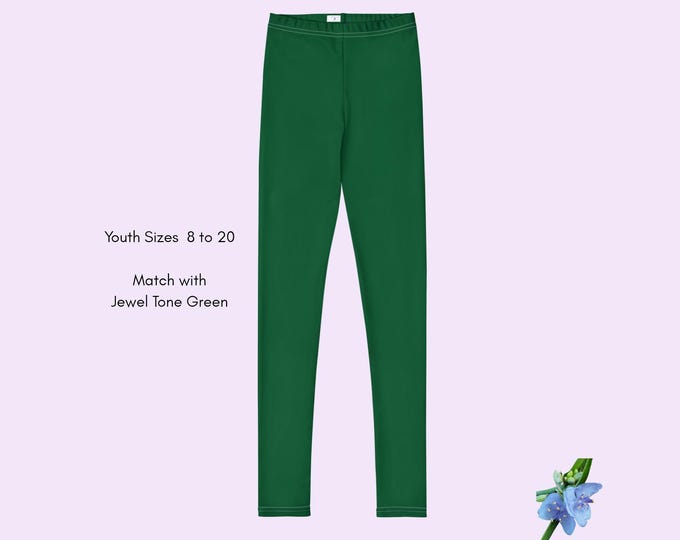 Jewel Tone Green Solid Color Leggings | Sustainable Fashion for Youth Sizes 8-20