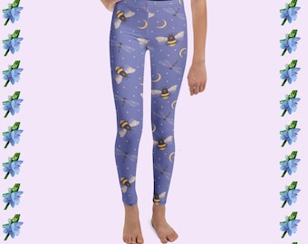 Blue Youth Leggings with Boho Bee Design