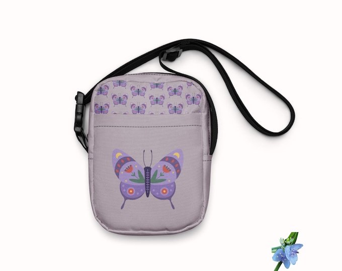 Eco-Friendly Purple Butterfly Crossbody Utility Bag for Everyday Use