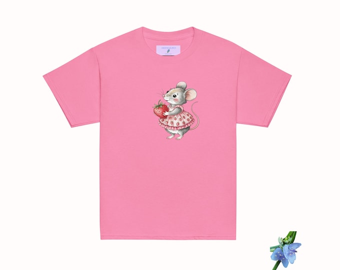 Cute Mouse and Strawberry Graphic Youth Tee