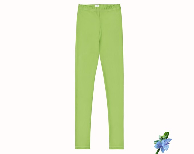 Basic Style Youth Leggings in Green-Yellow - Perfect for Everyday Wear