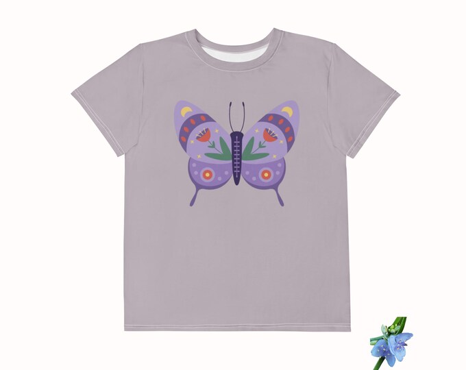 Graphic Butterfly Youth T-Shirt in Soft Cotton Crew Neck