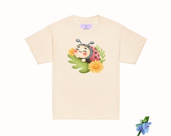 Kids' Classic Short Sleeve Tee - Cotton Shirt Featuring Ladybug on Leaf