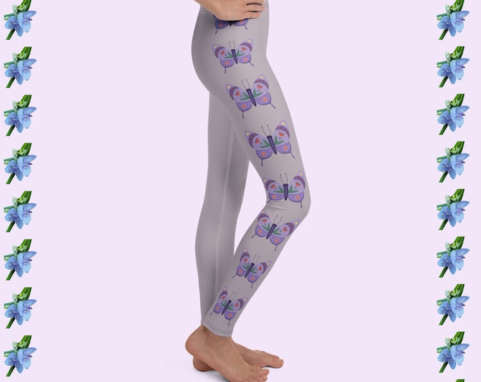 Featured listing image: Dusty Lavender Girls Leggings with Butterfly Design | Youth Sizes