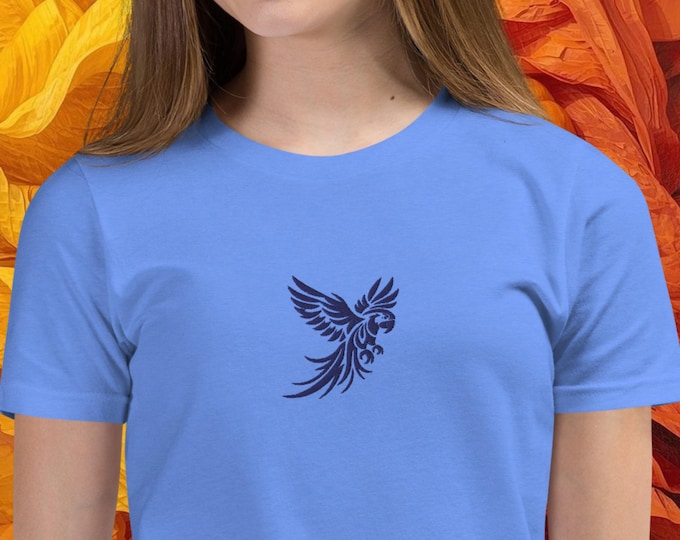 Kids Cotton T-Shirt with Cute Embroidered Parrot Design