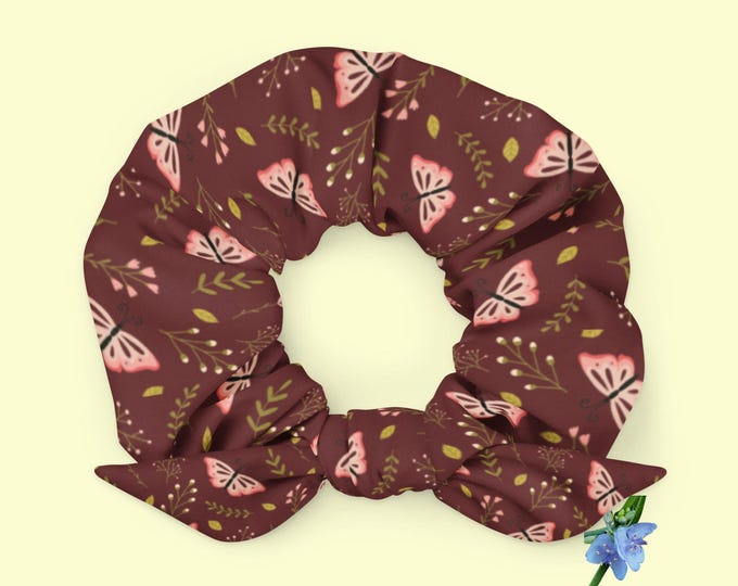 Recycled Pink & Cream Butterfly Scrunchie - Eco-Friendly Hair Accessory