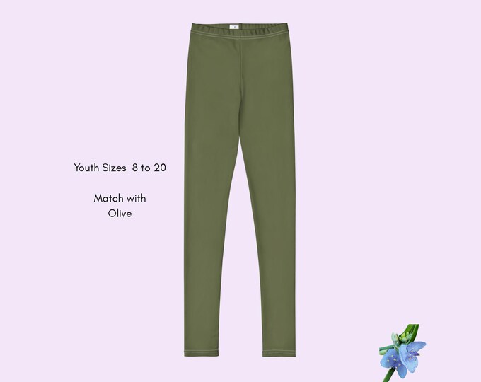 Girls Basic Olive Green Leggings | Youth Fashion