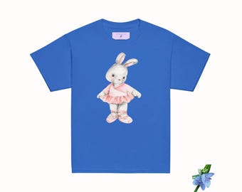 Short Sleeve Cotton Tee with Watercolor Ballerina Bunny Design for Kids