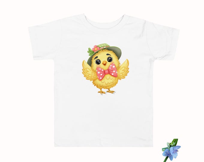 Cute Toddler Tee - Baby Chick Wearing Straw Hat, Short Sleeve