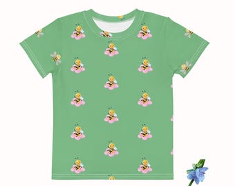 Kids' Cotton Crew Neck T-Shirt with Charming Honeybee Print