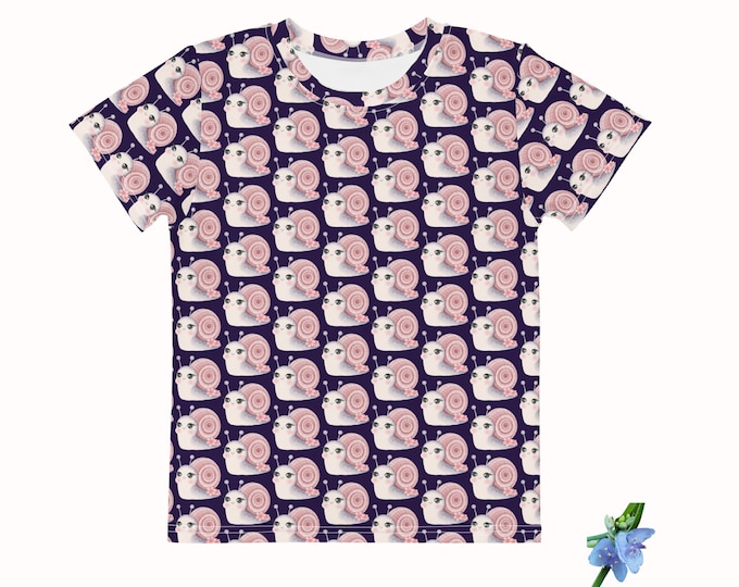 Kids Crew Neck T-Shirt with Happy Snails - Soft Cotton Fabric