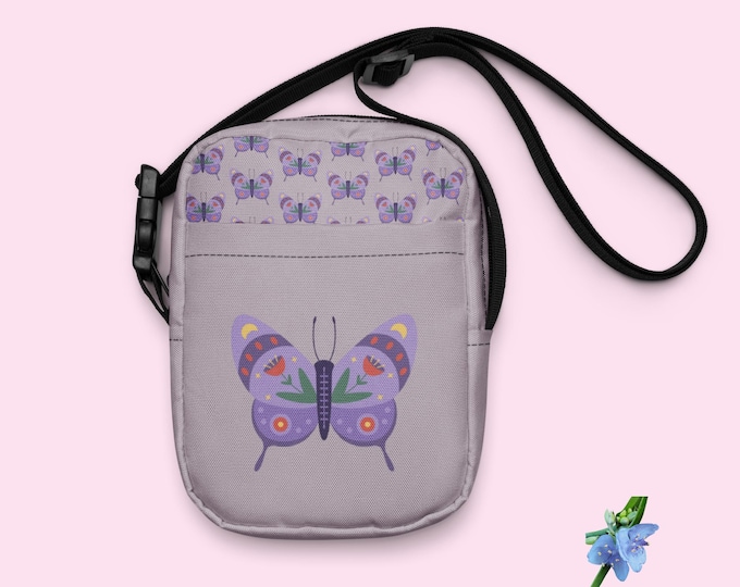 Eco-Friendly Purple Butterfly Crossbody Utility Bag for Everyday Use