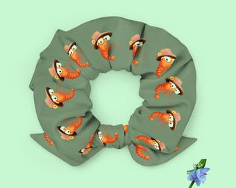 Happy Shrimp Design Recycled Scrunchie | Eco-Friendly Hair Accessory