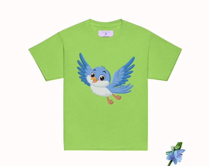 Girls' Tee with Joyful Bluebird in Flight Design