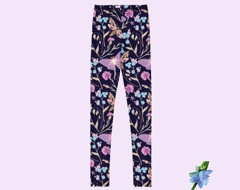 Floral Purple Lunar Moths Youth Leggings - Stylish Kids Wear