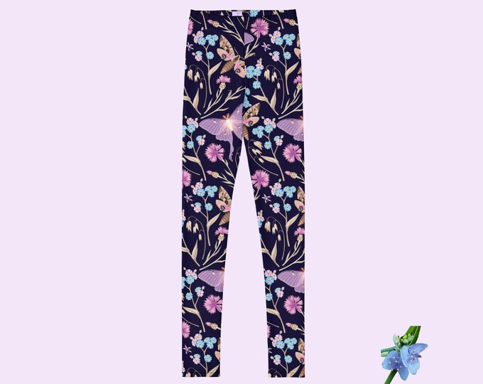 Floral Purple Lunar Moths Youth Leggings - Stylish Kids Wear