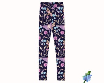 Floral Purple Lunar Moths Youth Leggings - Stylish Kids Wear