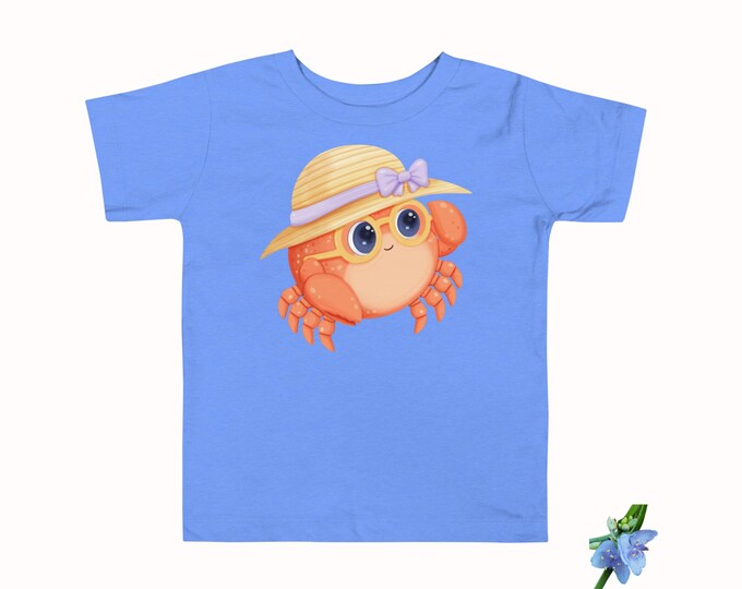 Crab in Straw Hat Toddler Short Sleeve Tee - Cute Graphic Shirt