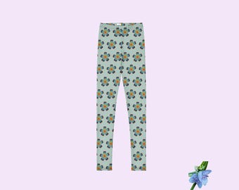 Blue Boho Flower Design Youth Leggings | Stylish Kids Activewear